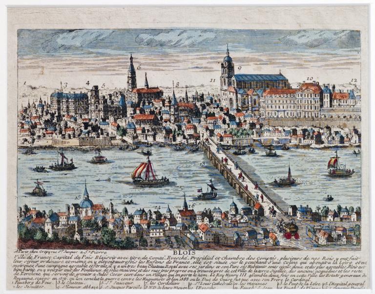 Vue de la ville de Blois au XVIIIe siècle (vers 1730). (musée de la Marine de Loire, Châteauneuf-sur-Loire, M 1034 A3).