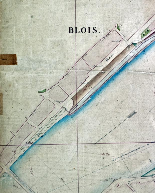 Carte de la Loire dans la traversée du Loir-et-Cher, non datée (vers 1850). Détail sur le port Saint-Jean. (archives départementales du Loir-et-Cher, 116 Fi feuille 19).