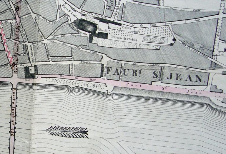 Plan de la ville de Blois en 1855, dressé par les soins de l'administration municipale, par MJ. Bressler géomètre voyer de la ville. (archives nationales, CP F 14 10216/4, pièce 2).
