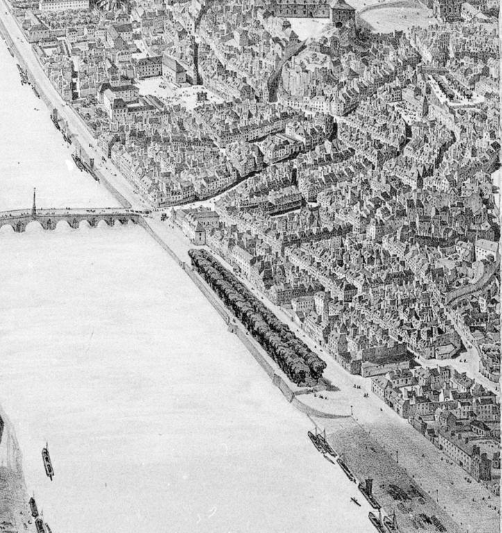 Vue de Blois prise en ballon, lithographie de Jules Arnoult, vers 1848. Détail. (conservation du château de Blois).