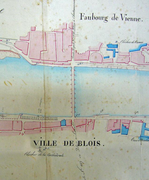 Plan du cours de la Loire à Blois, 15 décembre 1835, par l'ingénieur ordinaire. Détail. (archives départementales du Loir-et-Cher, 3 S 331).