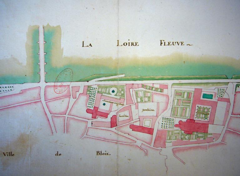 Plan du quai de la Galère jusqu'à la Croix du Foix à Blois au XVIIIe siècle, détail. (archives départementales du Loir-et-Cher, 1 Fi 225/9). ; Plan du quai de la Galère jusqu'à la Croix du Foix à Blois au XVIIIe siècle, détail. (archives départementales du Loir-et-Cher, 1 Fi 225/9).