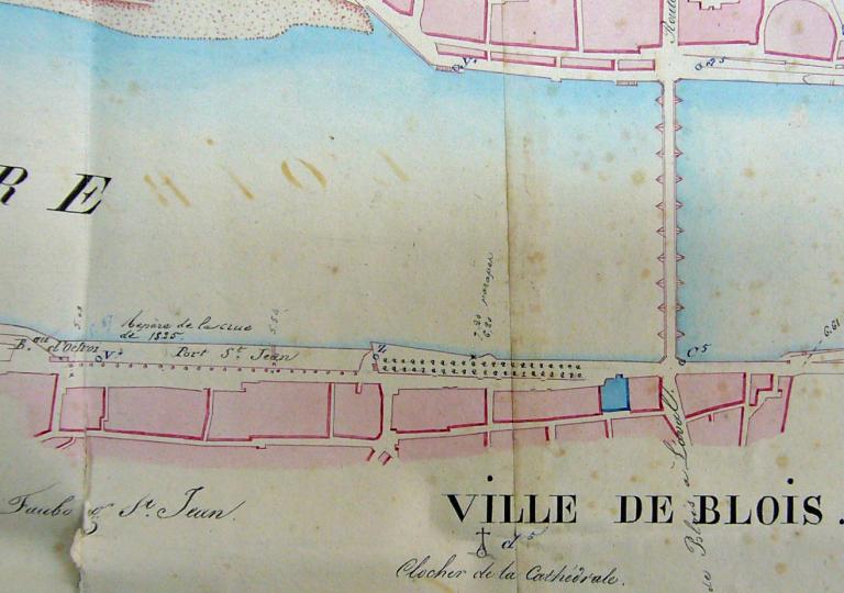 Plan du cours de la Loire par l'ingénieur ordinaire, 15 décembre 1835 : détail sur le Mail et le port Saint-Jean. (archives départementales du Loir-et-Cher, 3 S 331).