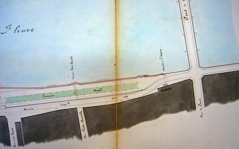 Défense de la ville contre les inondations de la Loire, projet des travaux à exécuter, situation des aqueducs collecteurs, par l'ingénieur ordinaire Jollois, 27 avril 1860. Détail sur le Mail. (archives départementales du Loir-et-Cher, 3 S 331).