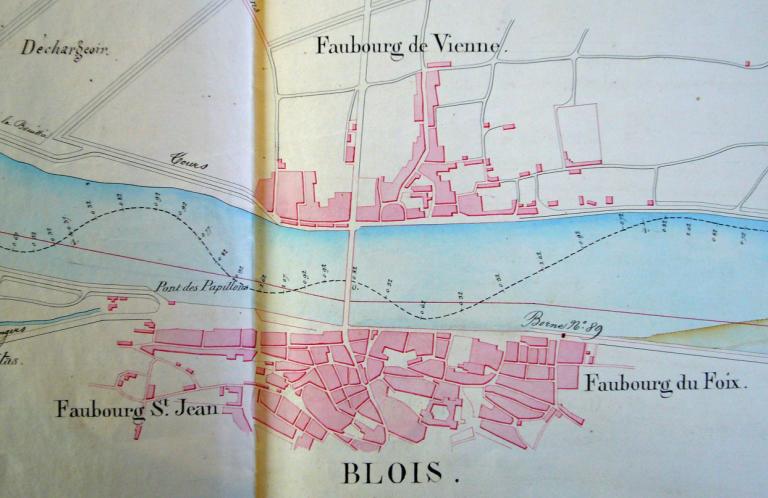 Plan du cours de la Loire à Blois, 15 mars 1834. Détail. (archives nationales, F 14 6628).