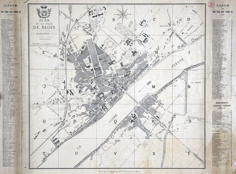 Plan de la ville de Blois dressé et dessiné par G. Desbarres, conducteur des Ponts-et-Chaussées, non daté. (bibliothèque Abbé Grégoire, Blois, RLV 354).