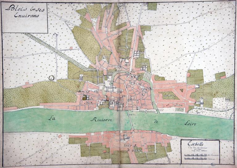 Blois et ses environs, plan dressé par Jouvin de Rochefort, non daté (XVIIIe siècle). (bibliothèque Abbé Grégoire, Blois, RLV 561).