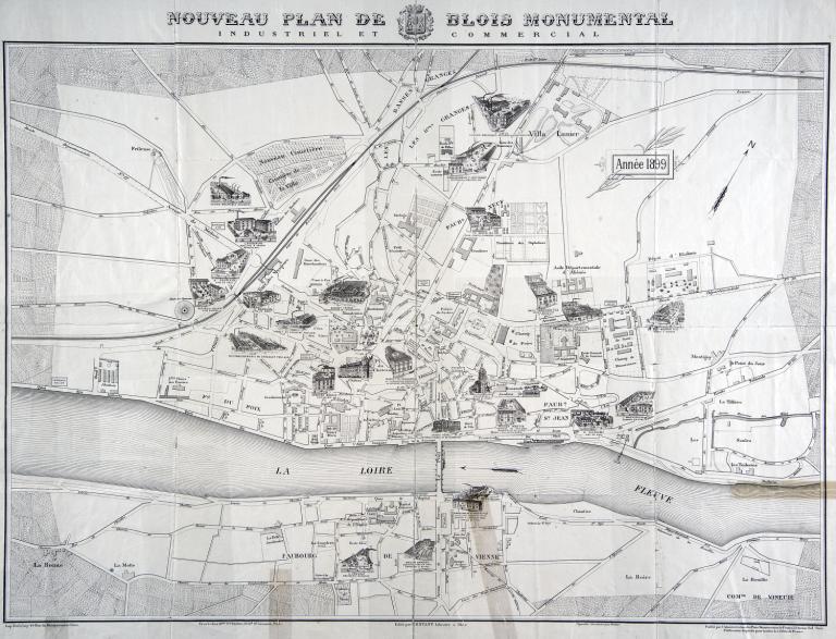 Nouveau plan de Blois monumental, industriel et commercial, 1899. (bibliothèque Abbé Grégoire, Blois, RLV 505).