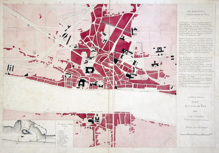 Plan de la ville de Blois avec indication de toutes les voies  projetées ou commencées, par A. Trouessart, 1864. (bibliothèque Abbé Grégoire, Blois, RLV 364).