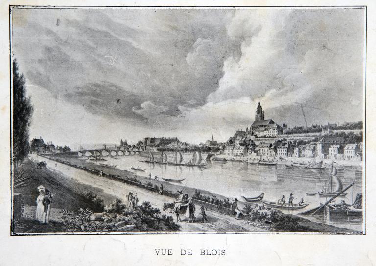 Vue de Blois prise de la Croix des pêcheurs en Vienne, par Lecomte, vers 1840. (bibliothèque Abbé Grégoire, Blois, RLE 1550).