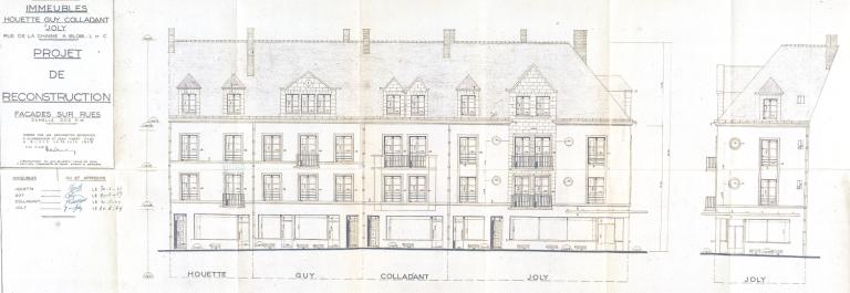 Projet d'immeubles, façades sur rue, par P. Charbonnier et J. Imbert-Fabe, 15-06-1949. (Archives départementales de Loir-et-Cher, Blois, 1195 W 44).