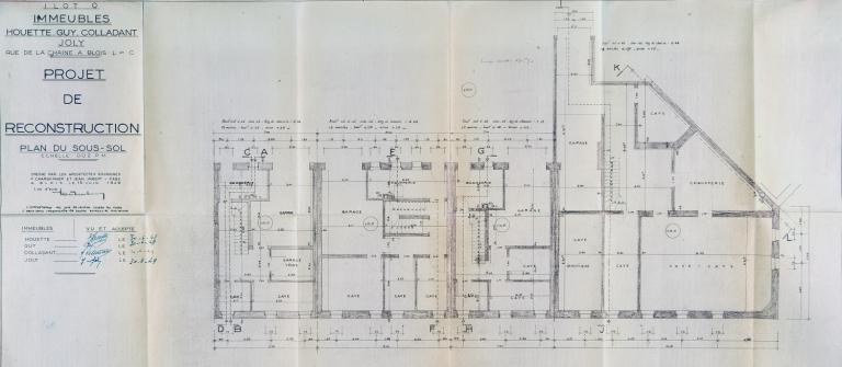 Projet d'immeubles, plan du sous-sol, par P. Charbonnier et J. Imbert-Fabe,15-06-1949. (Archives départementales de Loir-et-Cher, Blois, 1195 W 44).