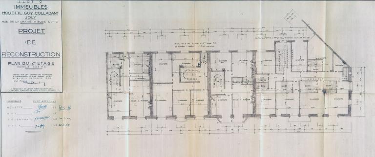 Projet d'immeubles, plan du deuxième étage, par P. Charbonnier et J. Imbert-Fabe, 15-06-1949. (Archives départementales de Loir-et-Cher, Blois, 1195 W 44).