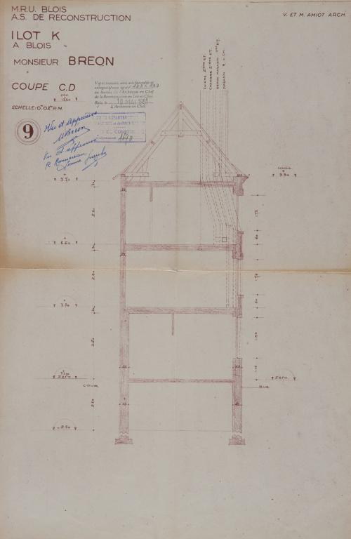 Coupe, par Victor et Maurice Amiot, 1951. (Archives départementales de Loir-et-Cher, Blois, 1195 W 43).