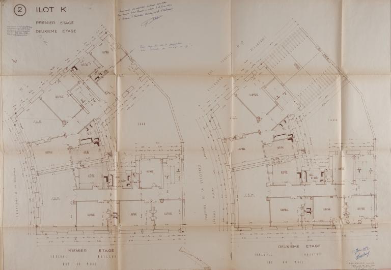 Plans du premier et du deuxième étage, projet de Paul Robert-Houdin, 1951-52. (Archives départementales de Loir-et-Cher, Blois, 1195 W 43).