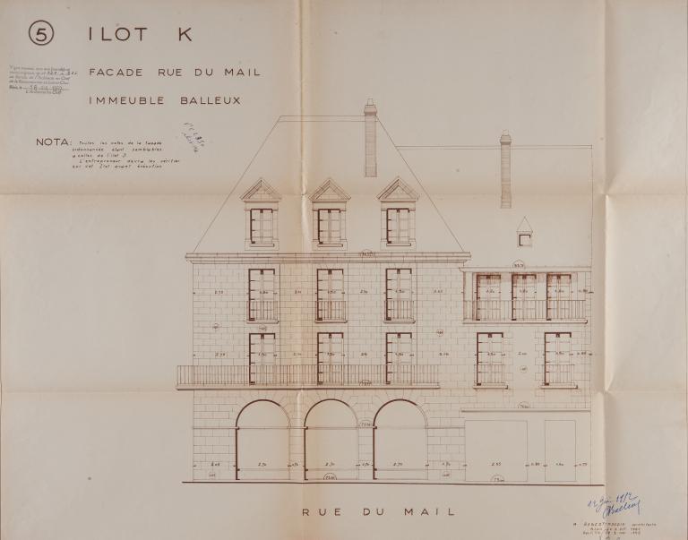 Façade sur la rue du Mail, projet de Paul Robert-Houdin, 1951-52. (Archives départementales de Loir-et-Cher, Blois, 1195 W 43).