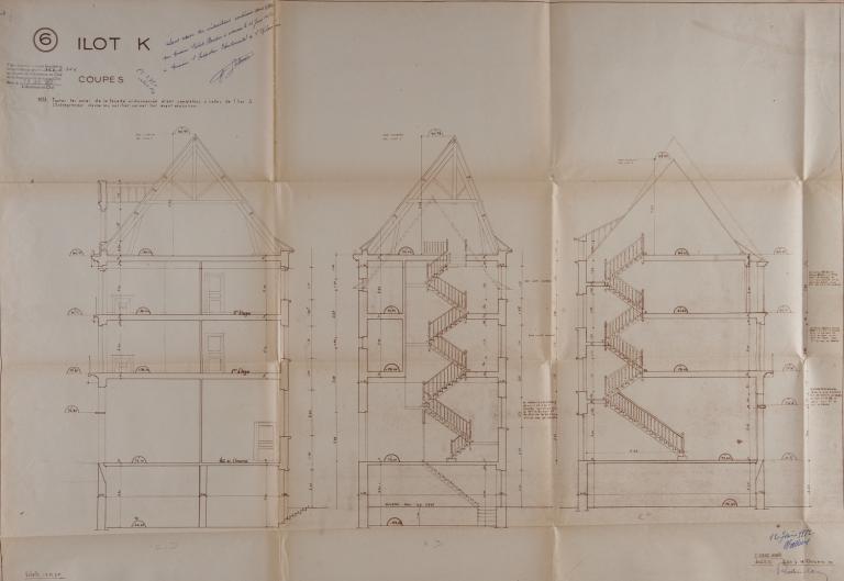 Coupes, projet de Paul Robert-Houdin, 1951-52. (Archives départementales de Loir-et-Cher, Blois, 1195 W 43).