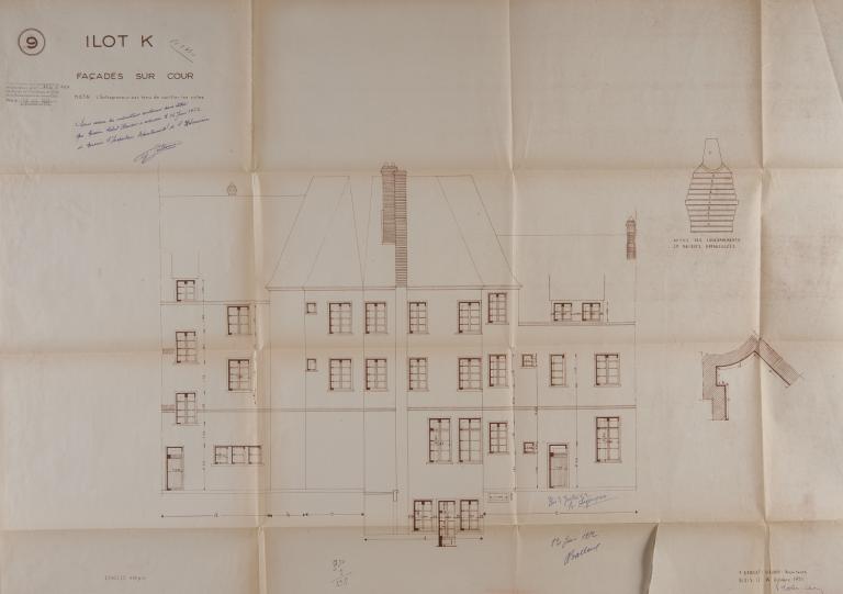 Façades sur cour, projet de Paul Robert-Houdin, 1951-52. (Archives départementales de Loir-et-Cher, Blois, 1195 W 43).