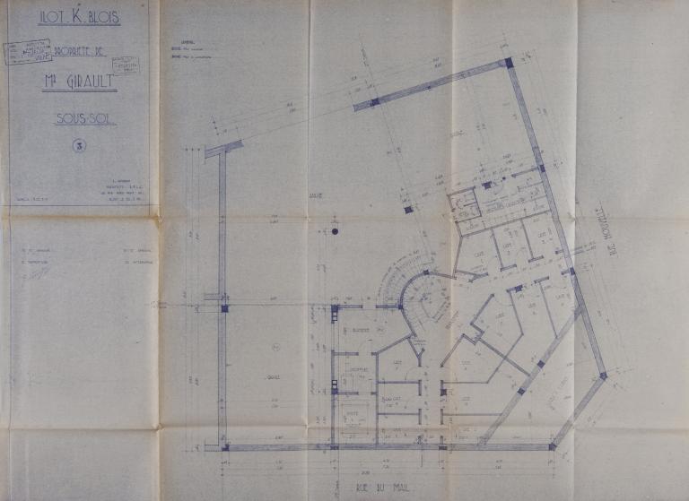 Plan du sous-sol, projet de L. Joubert, 1954. (Archives départementales de Loir-et-Cher, Blois, 1195 W 43).