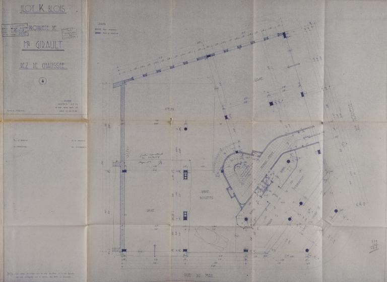 Plan du rez-de-chaussée, projet de L. Joubert, 1954. (Archives départementales de Loir-et-Cher, Blois, 1195 W 43).