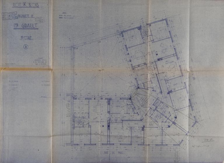 Plan du premier étage, projet de L. Joubert, 1954. (Archives départementales de Loir-et-Cher, Blois, 1195 W 43).