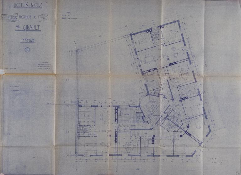 Plan du deuxième étage, projet de L. Joubert, 1954. (Archives départementales de Loir-et-Cher, Blois, 1195 W 43).