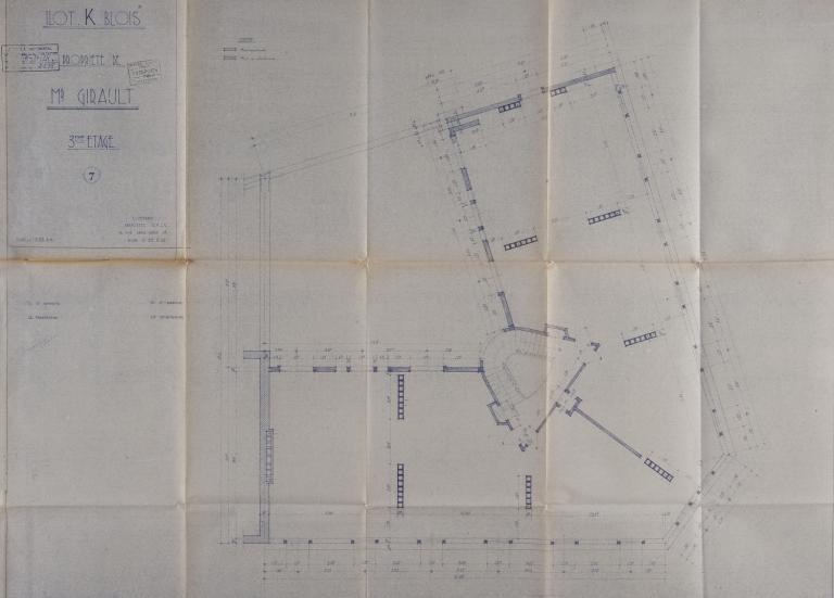 Plan du troisième étage, projet de L. Joubert, 1954. (Archives départementales de Loir-et-Cher, Blois, 1195 W 43).
