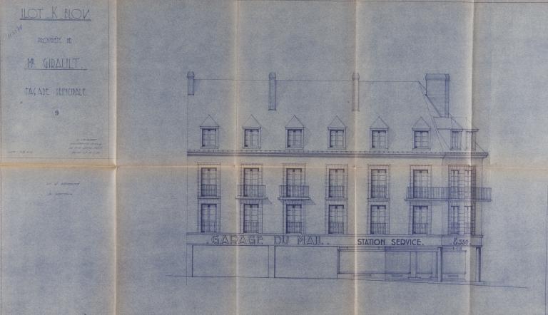 Façade principale sur la rue du Mail, projet de L. Joubert, 1954. (Archives départementales de Loir-et-Cher, Blois, 1195 W 43).