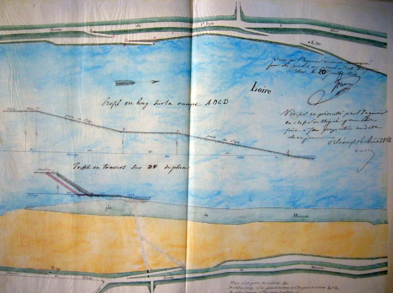 Plan de la Loire à l'emplacement du bac reliant Menars et Saint-Claude-de-Diray, 16 août 1864. (archives nationales, F 14 16631). ; Plan de la Loire à l'emplacement du bac reliant Menars et Saint-Claude-de-Diray, 16 août 1864. (archives nationales, F 14 16631). ; Plan de la Loire à l'emplacement du bac reliant Menars et Saint-Claude-de-Diray, 16 août 1864. (archives nationales, F 14 16631).