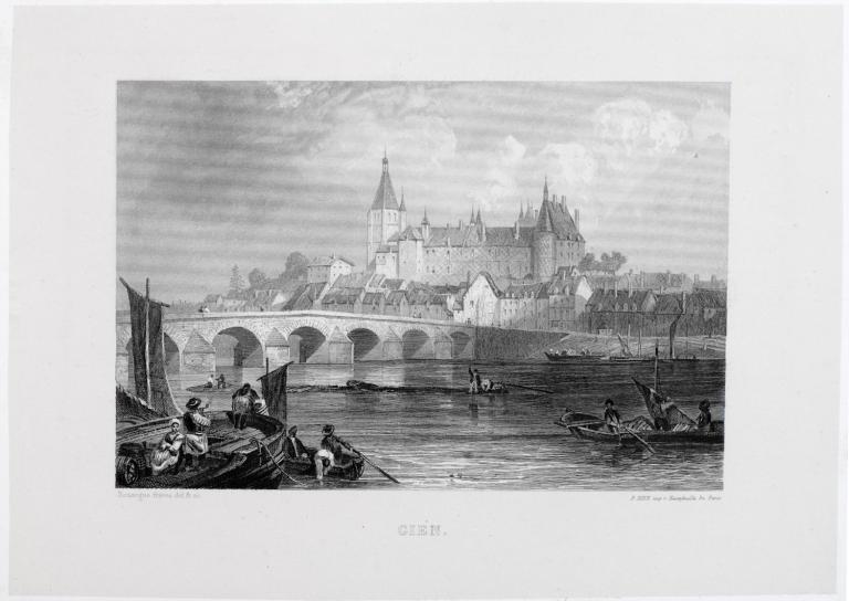 La Loire à Gien d'après un dessin de Rouargues frères, 1856. (musée de la Marine de Loire, Châteauneuf-sur-Loire).