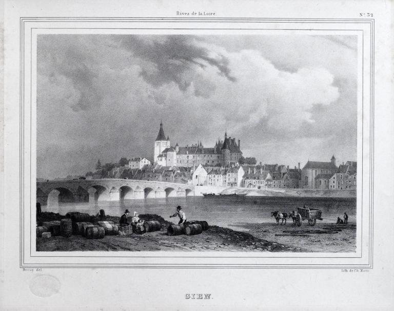 La Loire à Gien d'après un dessin de Deroy, 1835-1836. (musée de la Marine de Loire, Châteauneuf-sur-Loire).