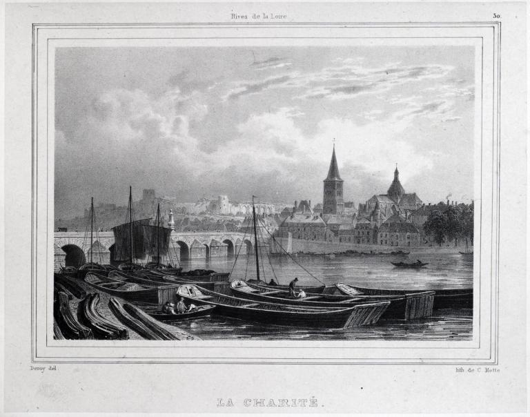 La Loire à La Charité dessinée par Deroy vers 1835. (musée de la Marine de Loire, Châteauneuf-sur-Loire).