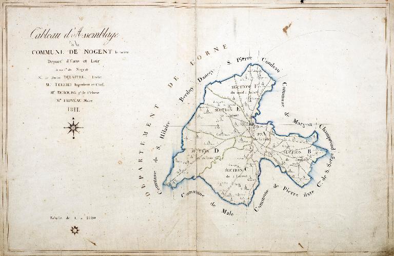 Tableau d'assemblage de la ville de Nogent-le-Rotrou, cadastre ancien, 1811. (Archives municipales de Nogent-le-Rotrou). 