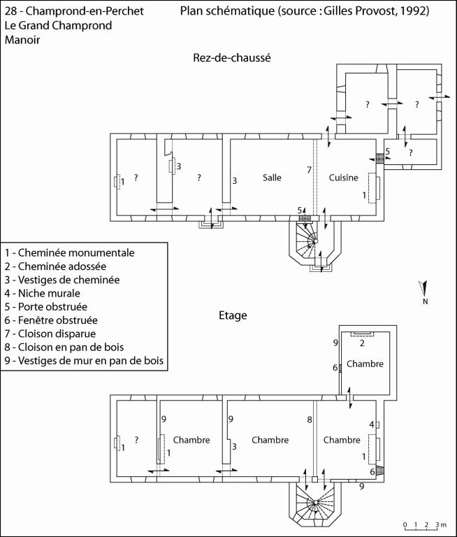 Plan schématique du manoir (source : Gilles Provost, 1992).