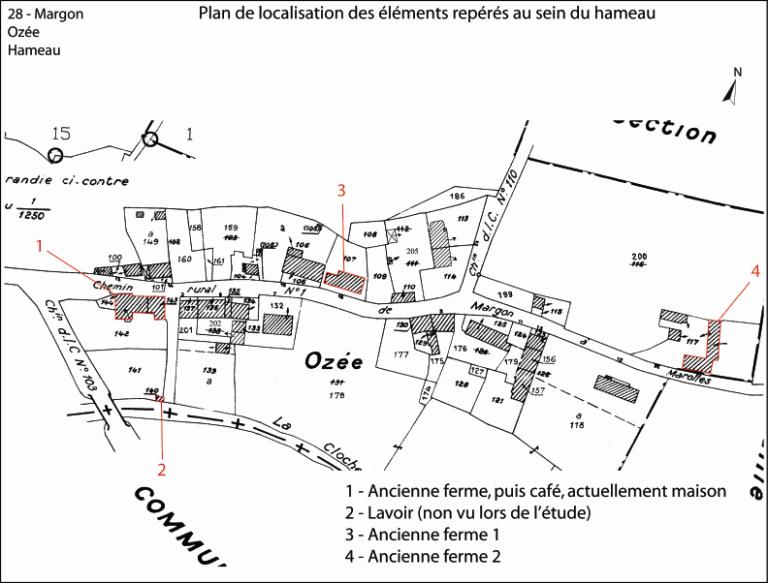 Plan de localisation du lieu-dit (fond : plan cadastral de 1990, section B).