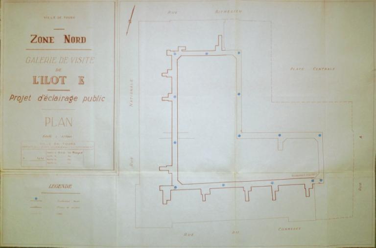 Plan de la galerie technique, 23 mars 1951. (archives municipales de Tours, 149 W 9). ; Plan de la galerie technique de l'îlot E, 23 mars 1951. (archives municipales de Tours, 149 W 9).