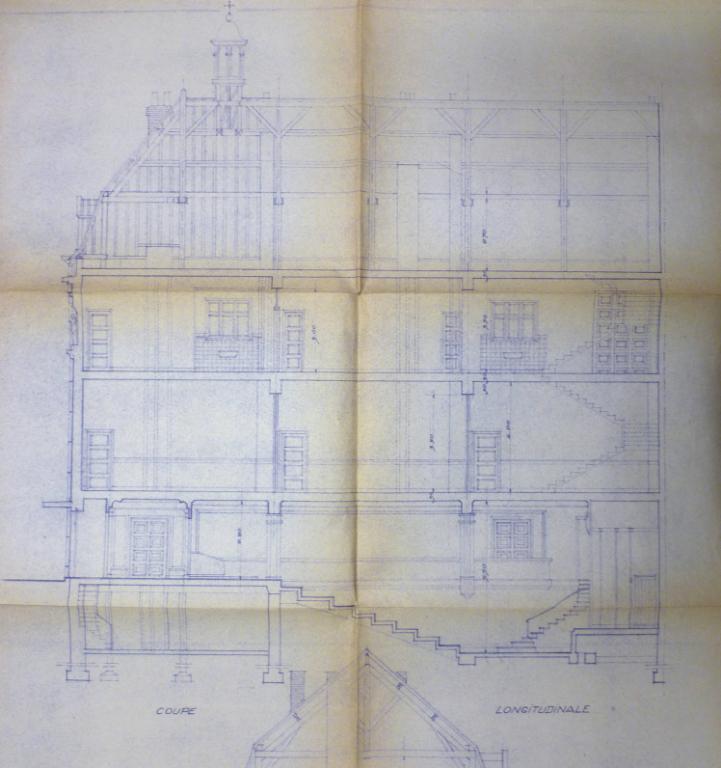 Coupe longitudinale (extrait), Henry Lhéritier de Chézelle arch., 19 octobre 1949. (archives municipales de Tours, Permis de construire 1949/n°647).