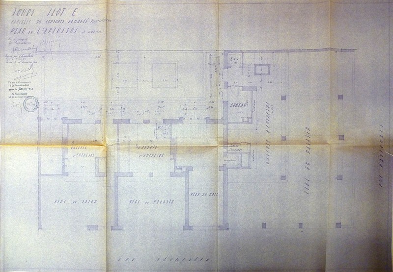 Plan de l'entresol, J. Boille arch., 16 novembre 1949. (archives municipales de Tours, Permis de construire 1950/n°534).