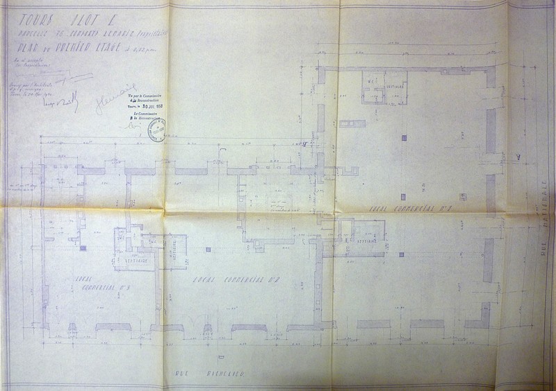 Plan du premier étage, J. Boille arch., 24 mai 1950. (archives municipales de Tours, Permis de construire 1950/n°534).