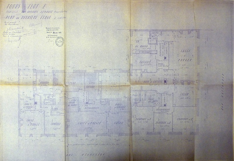 Plan du deuxième étage, J. Boille arch., 16 novembre 1949. (archives municipales de Tours, Permis de construire 1950/n°534).