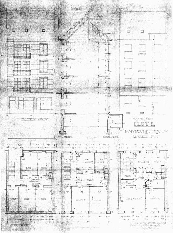 Plans, coupe et élévations, E. Devernois arch., 17 octobre 1948. (archives municipales de Tours, Permis de construire 1949/n°91).