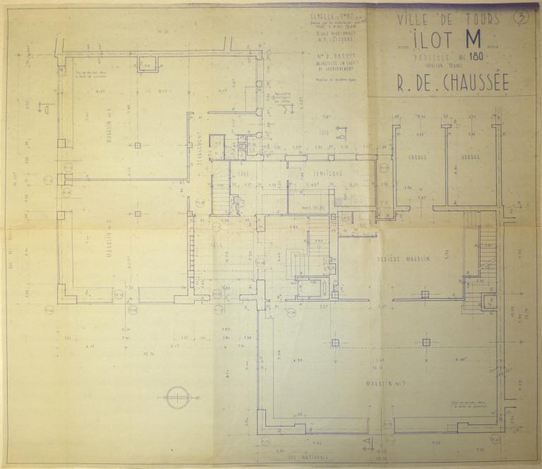 Plan du rez-de-chaussée, R. et J. Marconnet et P. Leseurre arch., 8 décembre 1948 et 14 mars 1949. (archives municipales de Tours, Permis de construire 1949/n°251).