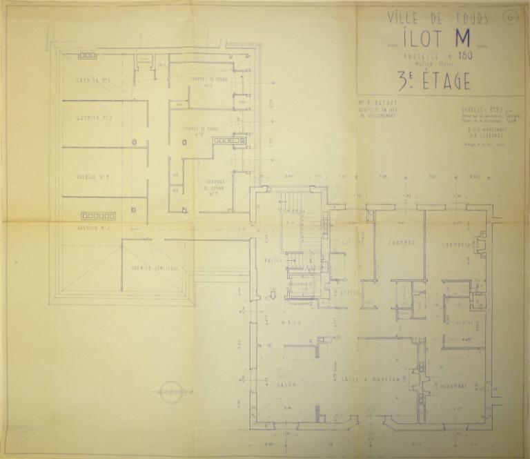 Plan du troisième étage, R. et J. Marconnet et P. Leseurre arch., 8 décembre 1948 et 14 mars 1949. (archives municipales de Tours, Permis de construire 1949/n°251).