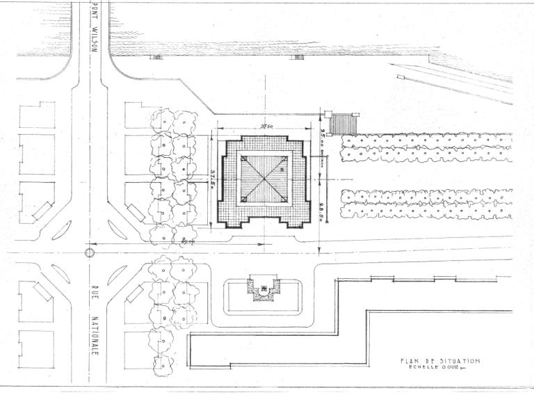 Projet Anatole-France : plan d'implantation, P. Patout, Ch. et J. Dorian arch., novembre 1950. (archives municipales de Tours, Permis de construire 1950/n°720).