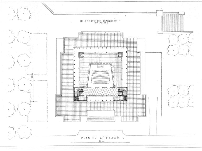Projet Anatole-France : plan du quatrième étage, P. Patout, Ch. et J. Dorian arch., novembre 1950. (archives municipales de Tours, Permis de construire 1950/n°720).