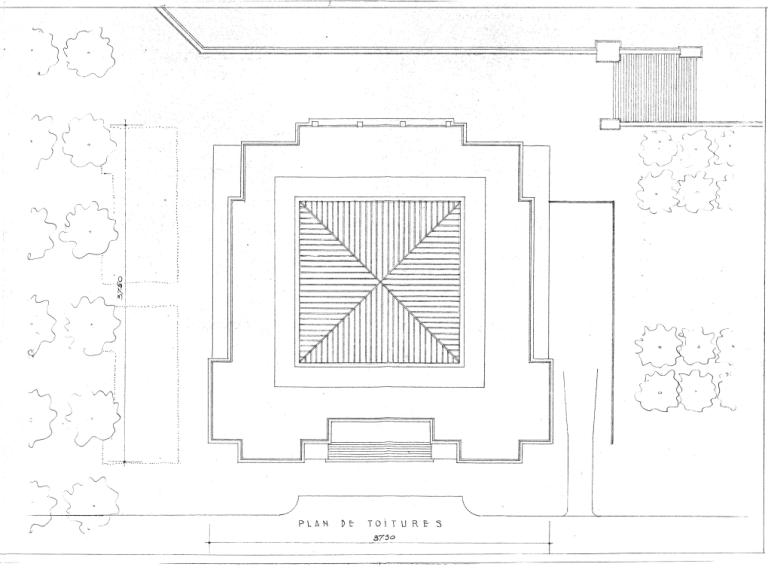 Projet Anatole-France : plan des toitures, P. Patout, Ch. et J. Dorian arch., novembre 1950. (archives municipales de Tours, Permis de construire 1950/n°720).