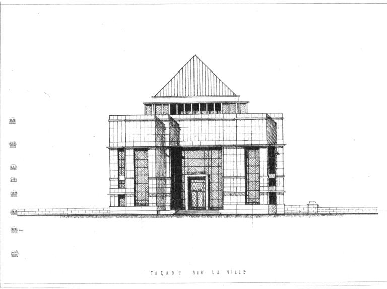 Projet Anatole-France : élévation de la façade sud, P. Patout, Ch. et J. Dorian arch., novembre 1950. (archives municipales de Tours, Permis de construire 1950/n°720).