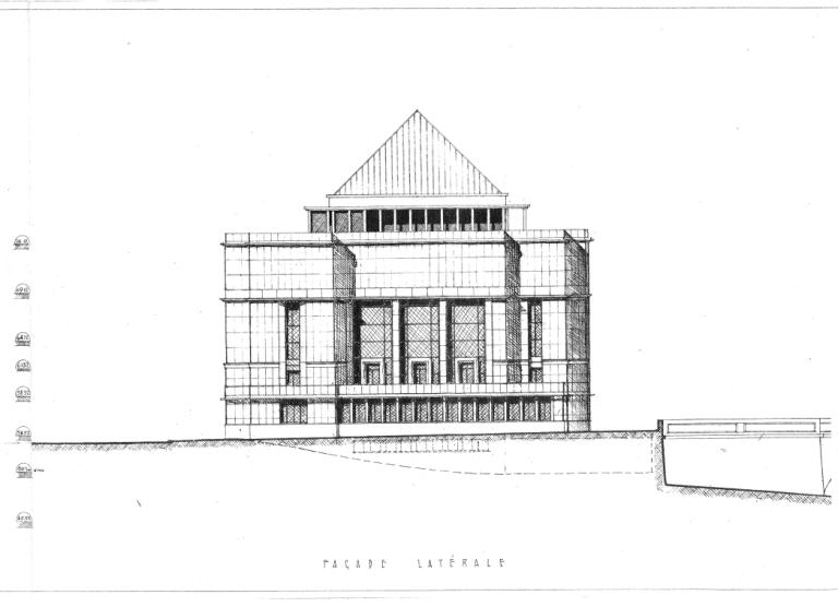 Projet Anatole-France : élévation de la façade est, P. Patout, Ch. et J. Dorian arch., novembre 1950. (archives municipales de Tours, Permis de construire 1950/n°720).