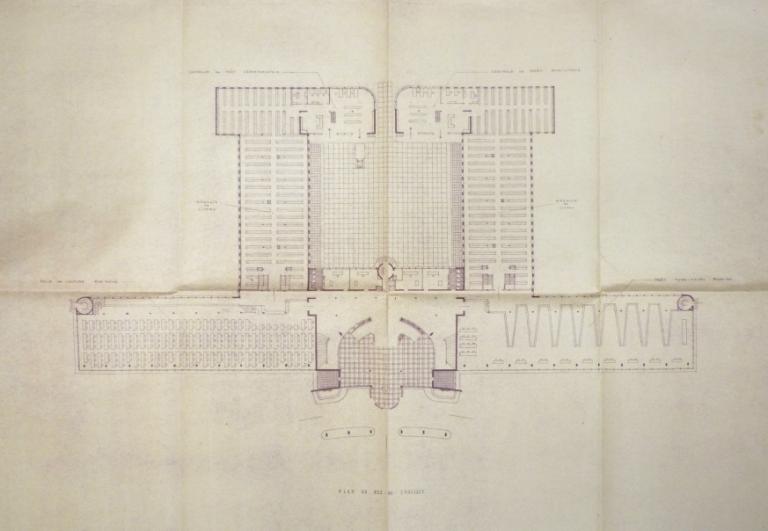 Projet Champ-Girault : plan du rez-de-chaussée, Ch. et J. Dorian, [octobre 1948]. (archives municipales de Tours, 472 W 1, projets Champ-Girault).