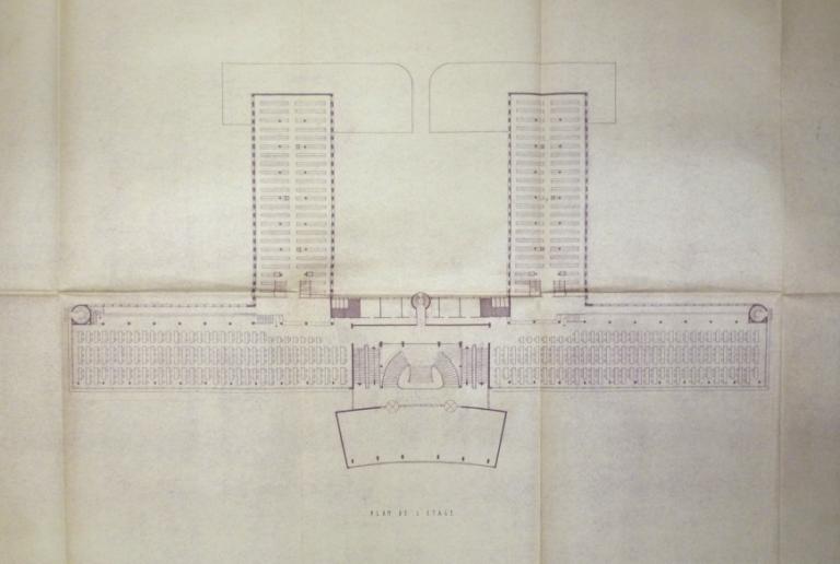 Projet Champ-Girault : plan de l'étage, Ch. et J. Dorian, [octobre 1948]. (archives municipales de Tours, 472 W 1, projets Champ-Girault).